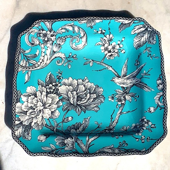 222 FIFTH ADELAIDE TURQUOISE SQUARE LUNCH PLATE 8 1/2 INCH NEW BIRD - Picture 4 of 6